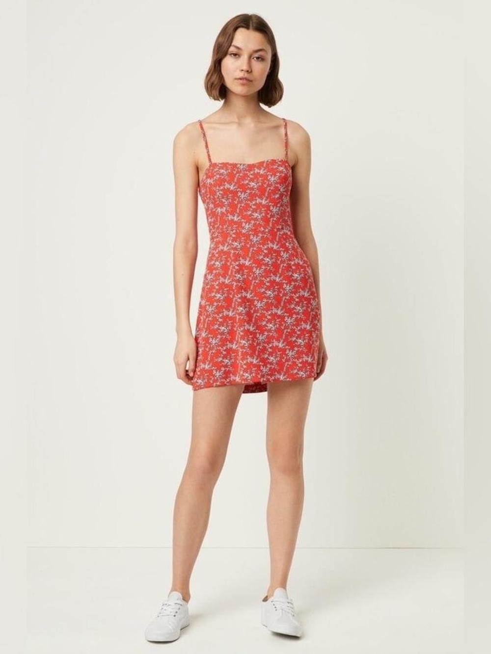 French Connection Red Floral Slip Dress with Thin Straps